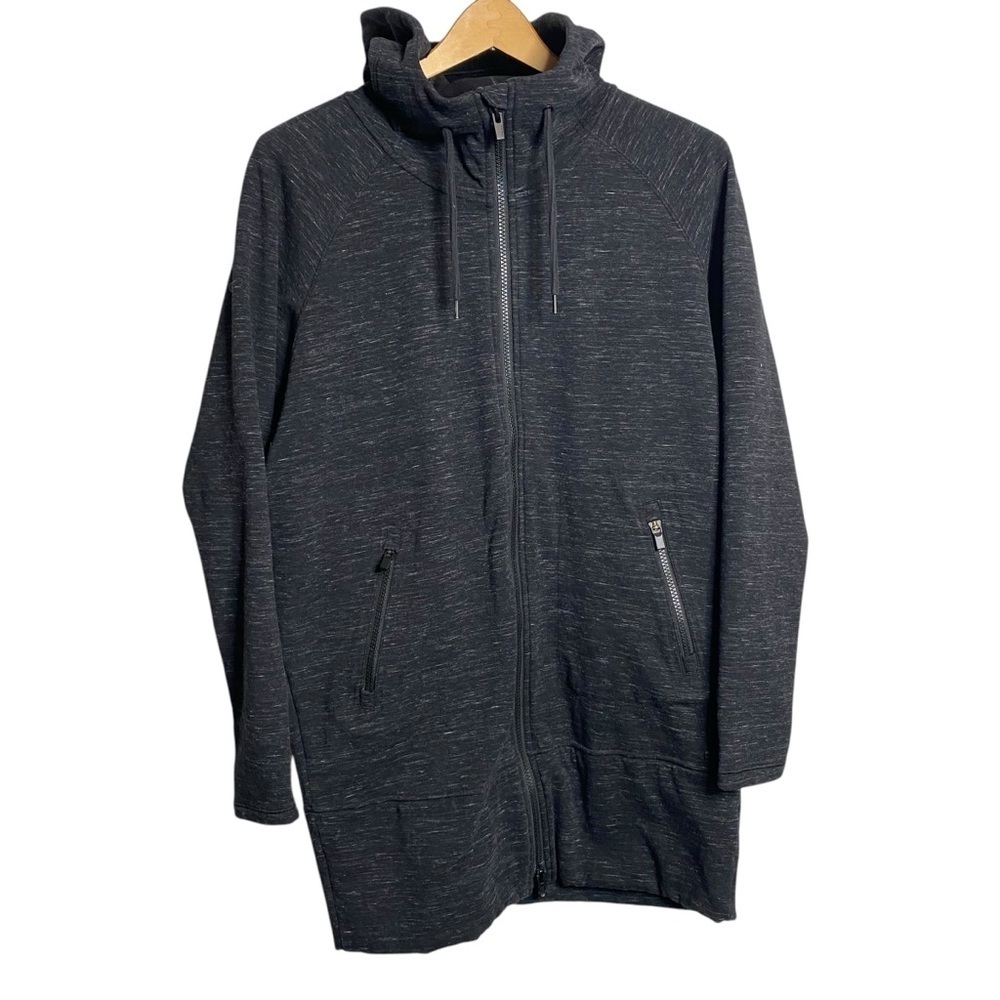 Athleta Stronger Long COZY Hoodie black/charcoal Multi zip front Size S